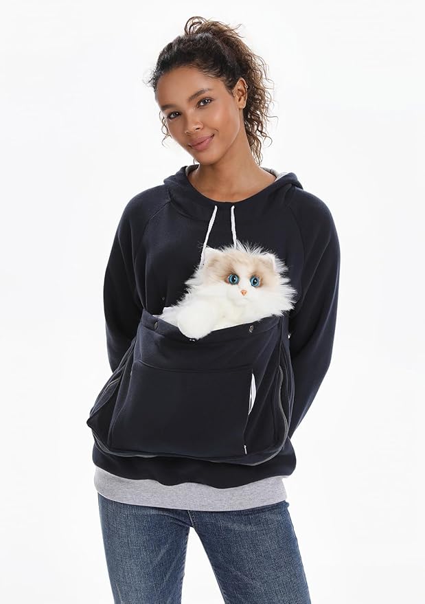Unisex Cat Pouch Hoodie Long Sleeve Kitten Puppy Holder Hoodies Front Large Pouch Pet Carrier Sweatshirt