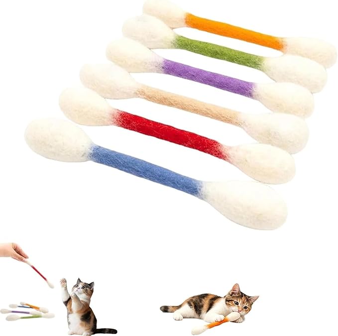 LEDeng Cotton Swabs Cat with Catnip, Swabs Catnip Toys Set of 6 Soft Plush Kicker Toys, Sturdy Teething Chew Toy (B)