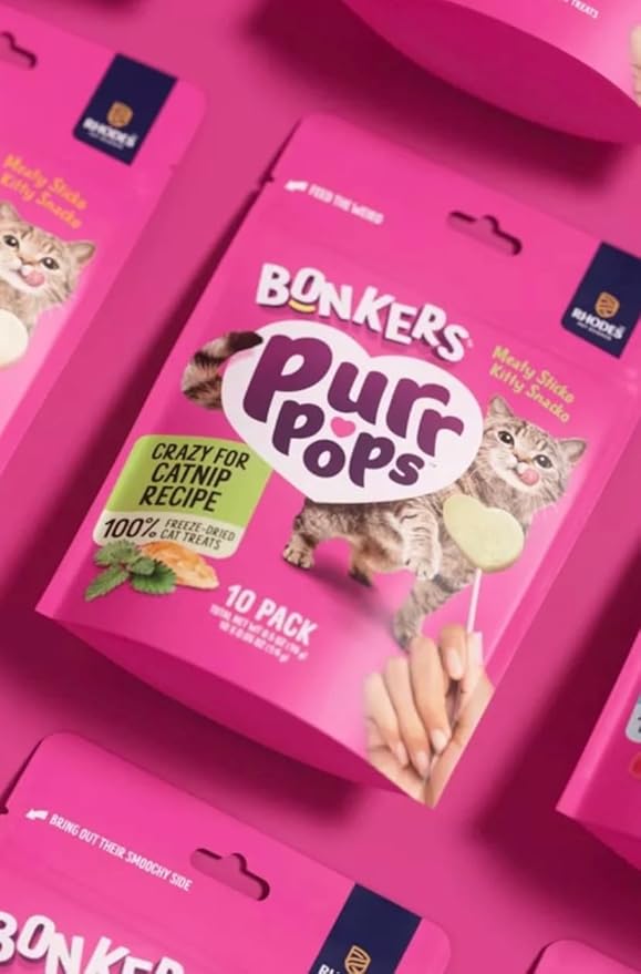 Bonkers Purrpops, Freeze Dried Crazy for Catnip Recipe Flavored Lollipop Cat Treats, for All Breeds and Ages 8 Pieces (2 Packs) with Cat Spring Toys