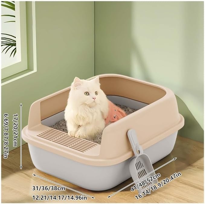 Pet Supplies, Semi-Open Cat Litter Box with High Sides, Anti-Splash & Easy to Clean(Green,Medium)