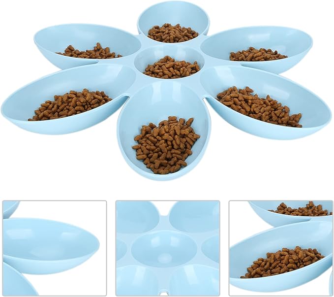Cat Food Bowl, Plastic Flower Petals Shaped Cat Water Bowls for Feeder, 16.3in Diameter for Cats and Kittens (Blue)