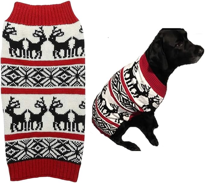 Lanyarco Ugly Dog Christmas Sweaters, Vintage Knit Xmas Reindeer Holiday Festive Pet Clothes Outfit, Christmas Dog Sweater for Large Dogs, X-Large (XL) Size Back Length 20"