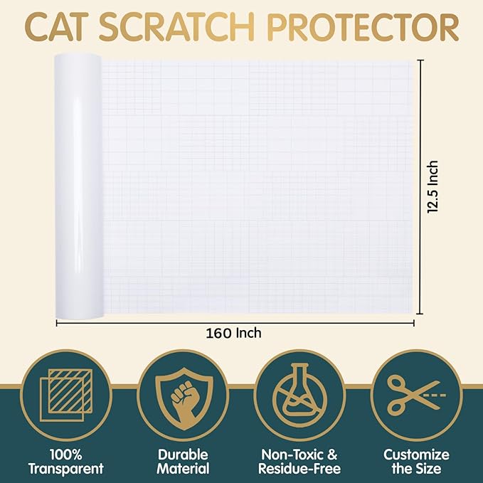 Anti Cat Scratch Furniture Protector, Single-Sided Sticky Couch Protector for Cats, Flexible Corner Guard for Sofa & Chair, No Residue Transparent Shield (160" x 12.4")
