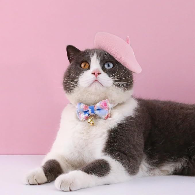 Pet Cat Dog Beret Hat Funny Artist Wool Beret Hat Pet Headwear Fashion Accessories for Winter Birthday Party (Pink)