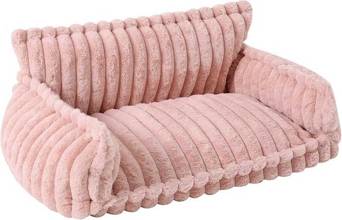 Plush Pet Couch, Soft Cat Bed with Bolster, Comfortable Pet Sofa for Indoor Lounging, Washable Cover, Large Size, Perfect for Medium to Large Breeds (Pink)