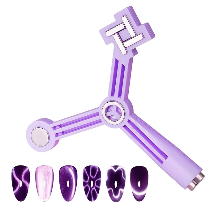 4 in 1 Nail Magnet, Cat Eye Gel Nail Polish Magnet for Nails, Compact Magnetic Nail Tool for French, Star & Cat Eye Designs, Strong Magnet Easy to Control for DIY Home & Nail Salon (HJ-NAT295-Purple)