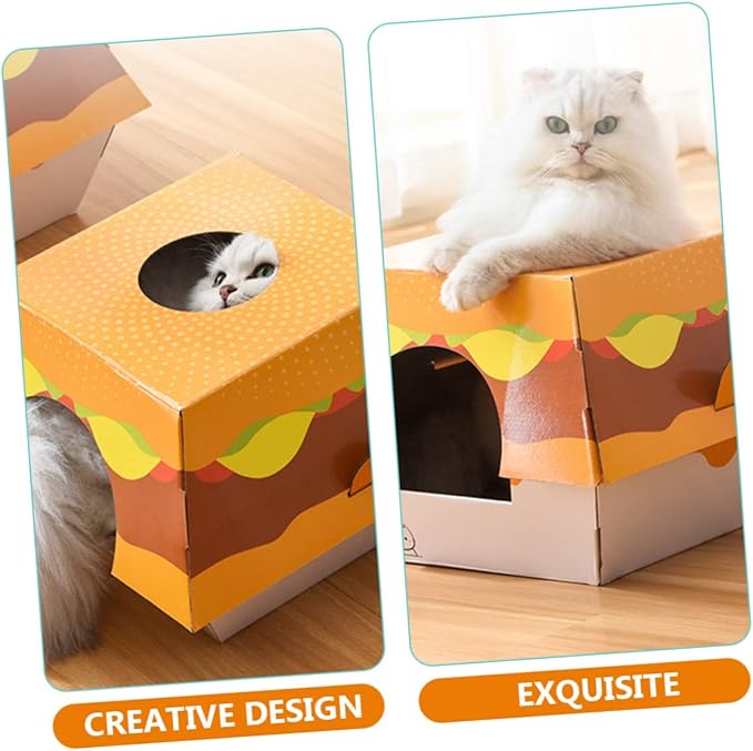 ORFOFE Creative Burger-Shaped Cat Scratching Board Bed Corrugated Cardboard for Play Relaxation Reduces Furniture Damage for Indoor Cats