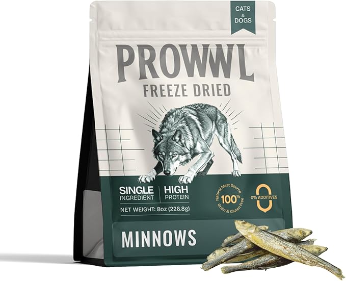 Freeze Dried Minnows Cat & Dog Treats for Training, Healthy High Protein Limited Single Ingredient Pet Food Snacks for Small, Medium, and Large Dogs Cats (Raw Minnows, 8oz)