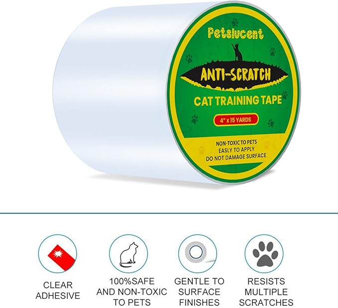 Cat Scratch Furniture Protector Tape, Double Sided Clear Sticky Paws Guards for Carpet, Sofa, Couch, Door (4''x 15 Yards, Blue)