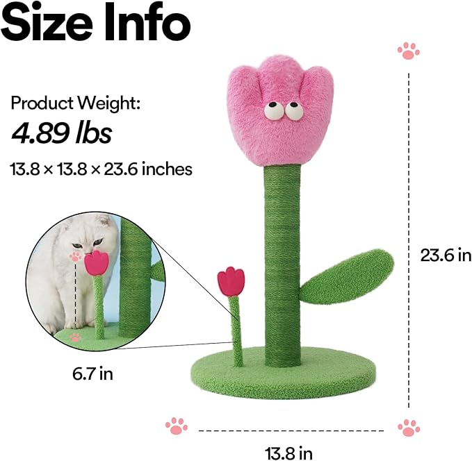 ZEZE Tulip Cat Scratching Post – Flower-Themed Cat Tree for Kittens & Adult Cats, Durable Sisal Rope Tower, Decorative Pet Furniture, Cute Home Design, Furniture Protection