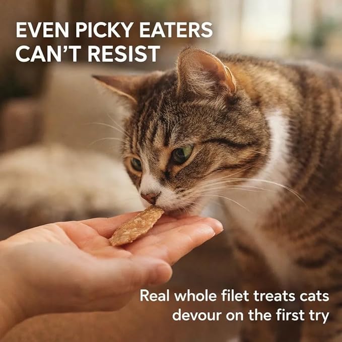 Cat Filet Treats Variety Pack - Chicken Tuna Salmon 3 Flavors - Soft High Protein Single Ingredient All Natural Cat Treats - Grain Free Healthy Cat Snacks Food Topper for Picky Eaters - 3oz (3x1oz)