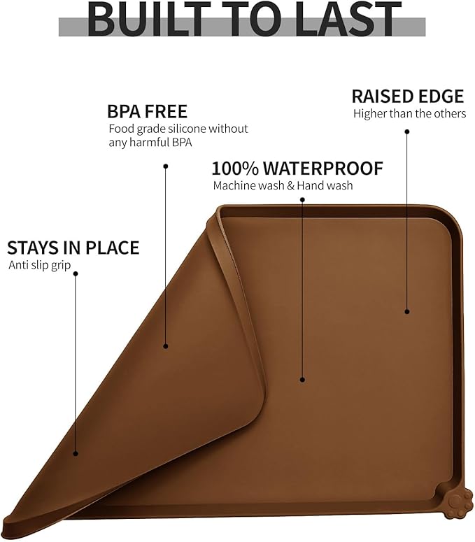 Reopet Waterproof Pet Feeding Mat, Non-Slip Silicone Placemats for Dog Cat Food and Water Bowl, High Raised Edges to Prevent Spills and Protect Floors
