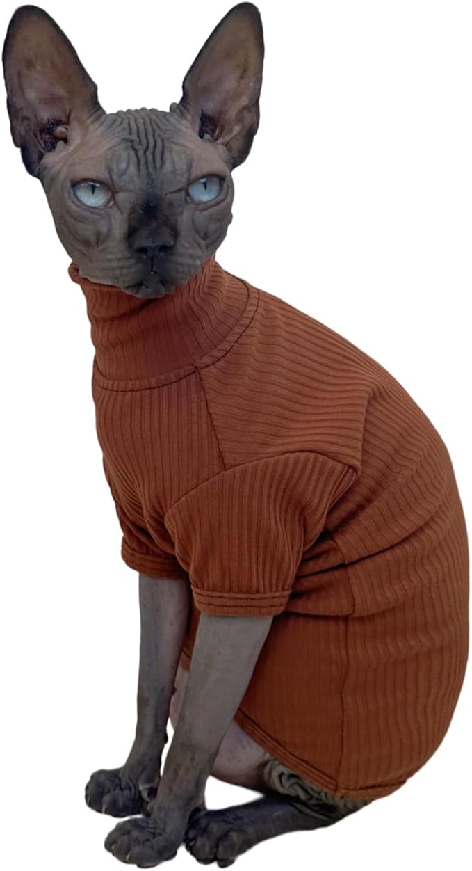 Sphynx Hairless Cats Shirt Cat Turtleneck Sweater Long Sleeves Kitten T-Shirts for Sphynx Cornish Rex, Devon Rex, Peterbald (Coffee,M)