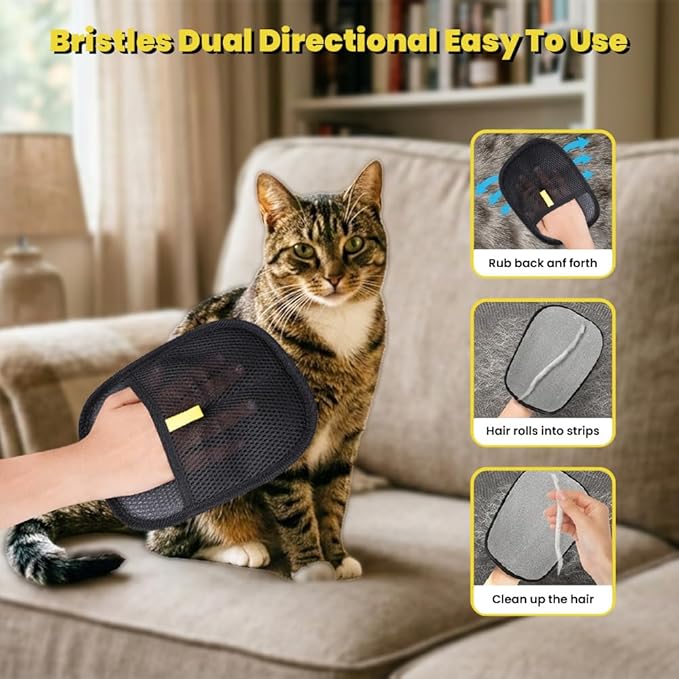 Pet Hair Removal Glove for Cats & Dogs- Reusable Electrostatic Pet Hair Glove, Magic Brush Pet Hair Remover Tool for Laundry, Couch, Carpet, Car Seat (1pcs-Black)