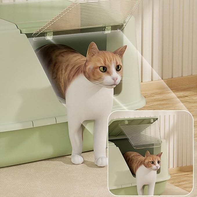 Pet Supplies, Hooded Cat Litter Box, Large Enclosed Pan for Small & Big Cats(Yellow)