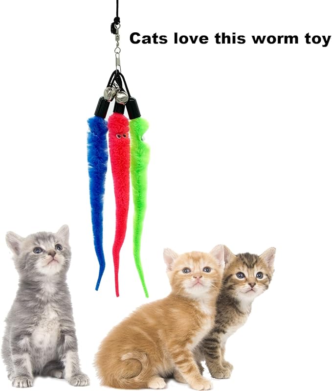 CATENESS Cat Worm Toy Refills, 20 Pieces Cat Wand Attachments Worms Toy for Indoor Cats (A)