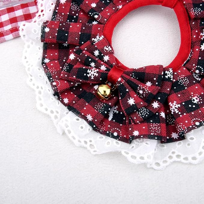 Christmas Dog Bow Ties for Small Medium Large Dogs Cat Bib for Eating Holiday Pet Bandanas for Dogs Scarf and Bow Cat Neck Accessories Xmas Party Pet Bib Costume Outfit Plaid Rabbit Bandana Apparel