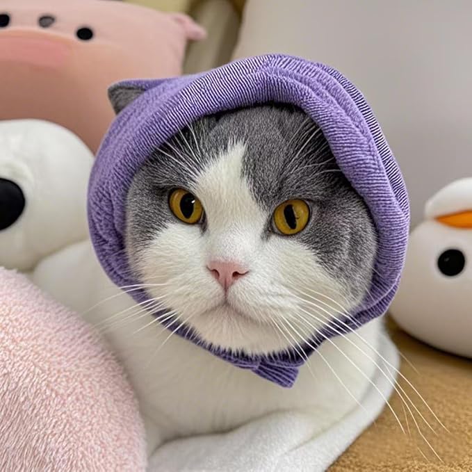 Cat Ear Wrap,Cat Snood Anxiety Relief – Noise Canceling for Fireworks, Thunderstorms Purple S