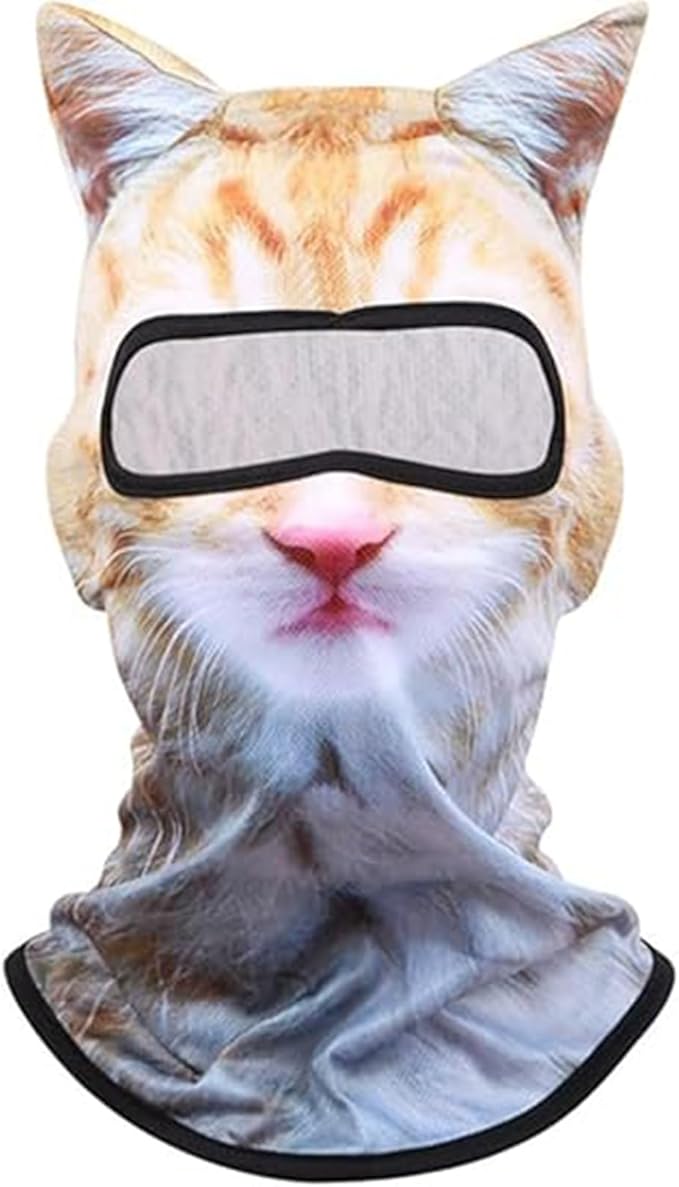 Ski Mask, 3D Cat Ski Mask Balaclava Sheisty Face Men Women, Cat Mask with Ears, Cute Full Face Shiesty Mask Animal Ski UV Sun Protection Face Mask for Outdoor Hiking Riding Ski Raves Party Yellow