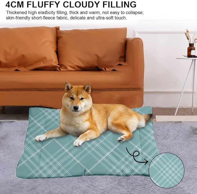 Blue Plaid Pet Bed Pad Non Slip Bottom Water Resistant Dog Bed Cozy Soft Dog Crates Mats Car Essentials for Dogs Printed Mats Gift Soft Pet 36× 24 Inch Indoor Outdoor