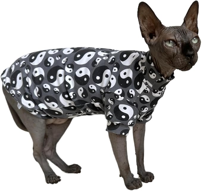 Tai Ji Feng Shui Sphynx Cat Cotton T-Shirts Hairless Cat Sweatshirt Pet Kitten Clothes Round Collar Kitten Shirts Vest Cats & Small Dogs Apparel (Ba Gua, S (3.3-4.4 lbs))