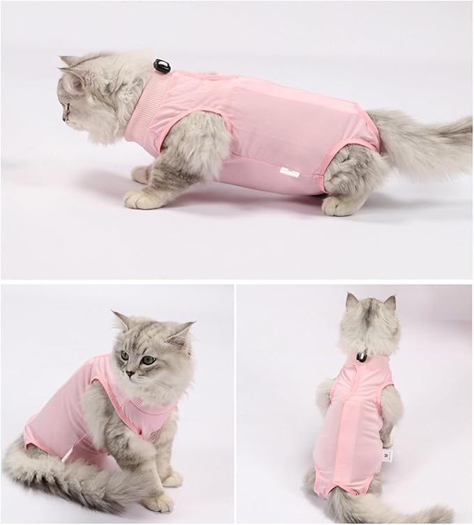 3 PCS Cat Recovery Suit for Spay Abdominal Wounds Female, Cat Onesie for Cats After Surgery, Pet Surgery Recovery Suit Kitten Onesie for Cats Anti Licking (Pure, Large)