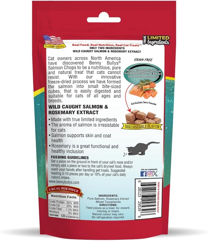 Benny Bullys Salmon & Rosemary Chops Freeze Dried - Cat Treats 20g/ 0.7oz (4 Pack)