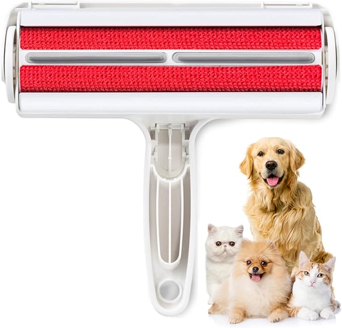 Pet Hair Remover Roller - Lint Roller for pet Hair - Self Cleaning Dog & Cat Hair Remover - Remove Dog, Cat Hair from Furniture, Carpets, Bedding, Clothing and More. White
