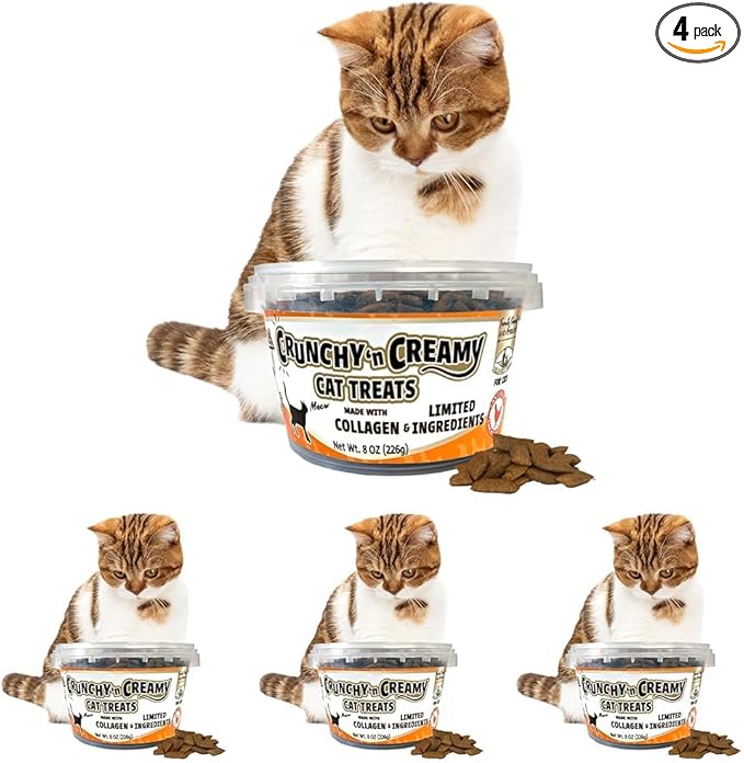 Fieldcrest Farms Nothin’ to Hide Collagen Cat Treats – Crunchy & Creamy Cat Snacks, High-Protein Healthy Treats for Skin, Coat & Joint Support, Chicken Flavor, 8 oz. Resealable Tub (Pack of 4)