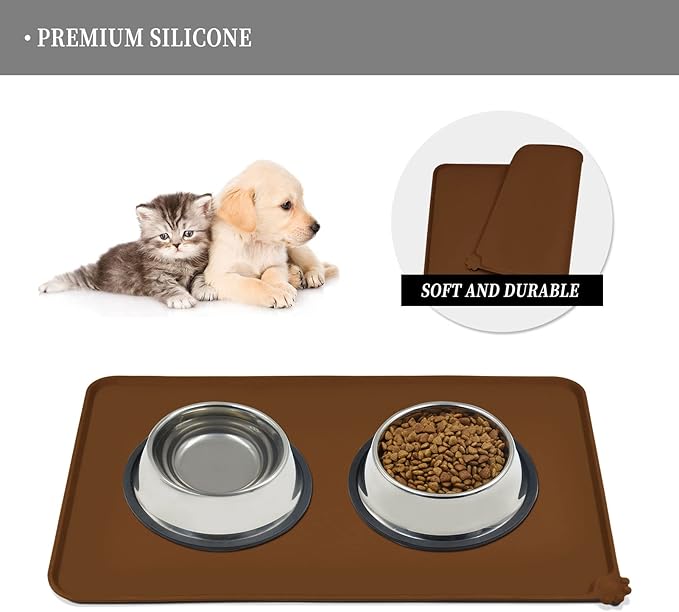Reopet Waterproof Pet Feeding Mat, Non-Slip Silicone Placemats for Dog Cat Food and Water Bowl, High Raised Edges to Prevent Spills and Protect Floors