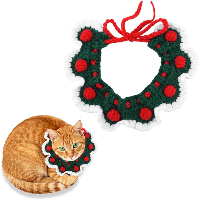 Christmas Cat Collar Accessories Outfit Small Dogs Bib for Drool Eating Cats Birthday Bib Gifts for Cats Costume Saliva Towel Holiday Cat Bandana Collar Scarf Dog Bibs for Small Dog Neck Scarf Knitted