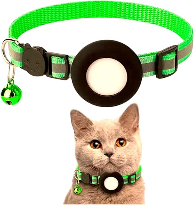 AirTag Cat Collar Breakaway with Apple Air Tag Holder & Bell - Reflective Adjustable Kitten Collar, Lightweight Nylon Safety Release Buckle for Boy Girl Cats, Indoor Outdoor (Fits 8-11 in)