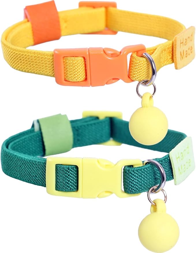 Lamphyface 2 Pack Eastic Cat Collar with Solid-Color Ball Pendant Adjustable Accessory for Cats Puppy Kitten Kitty