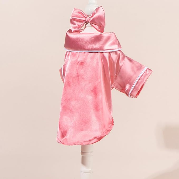 Cat Puppy Costume Elegant Satin Pajamas with Bow Headband 2PCs Set Pet Sleepwear Cute Pet Outfit Cosplay Partywear Photoshoots (Pink Set,Large)