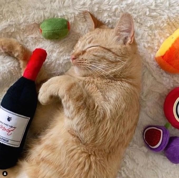 munchiecat Organic Catnip Wine and Cheese Toy Set with Figs & Olives (7-pc Wine Deluxe) Feline Enrichment Toys for Cats, Kittens, Durable design for play, USA made