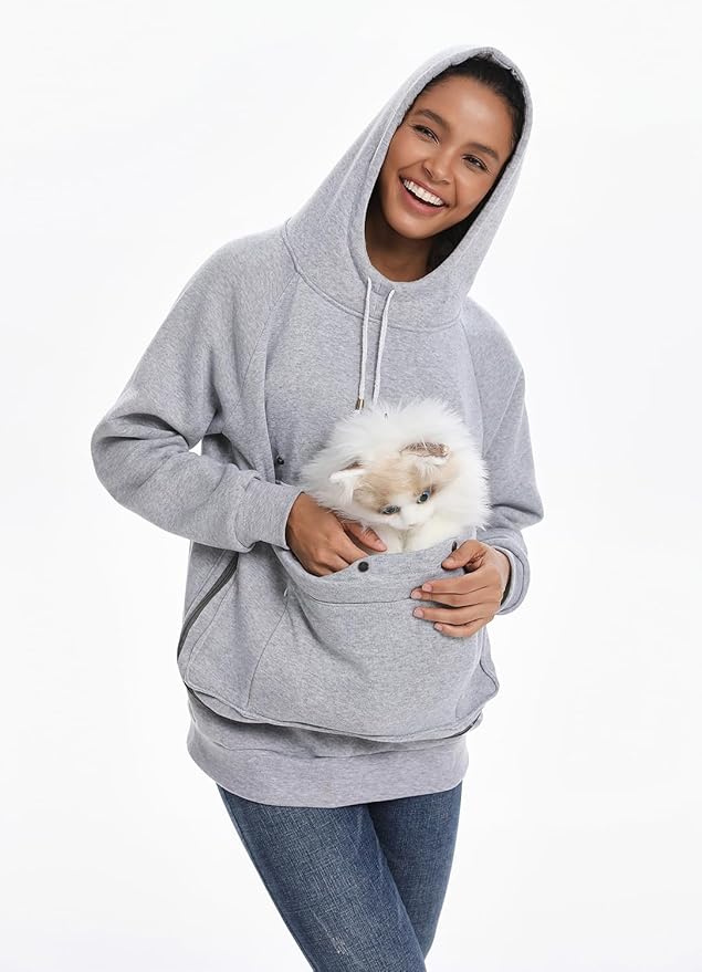 Unisex Cat Pouch Hoodie Long Sleeve Kitten Puppy Holder Hoodies Front Large Pouch Pet Carrier Sweatshirt