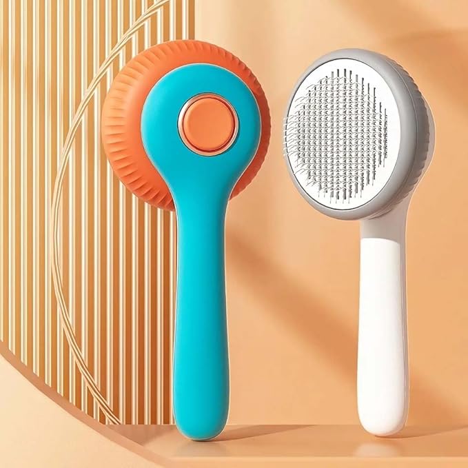 Self-Cleaning Pet Hair Removal Comb - Slicker Brush for Dogs & Cats Grooming Orange