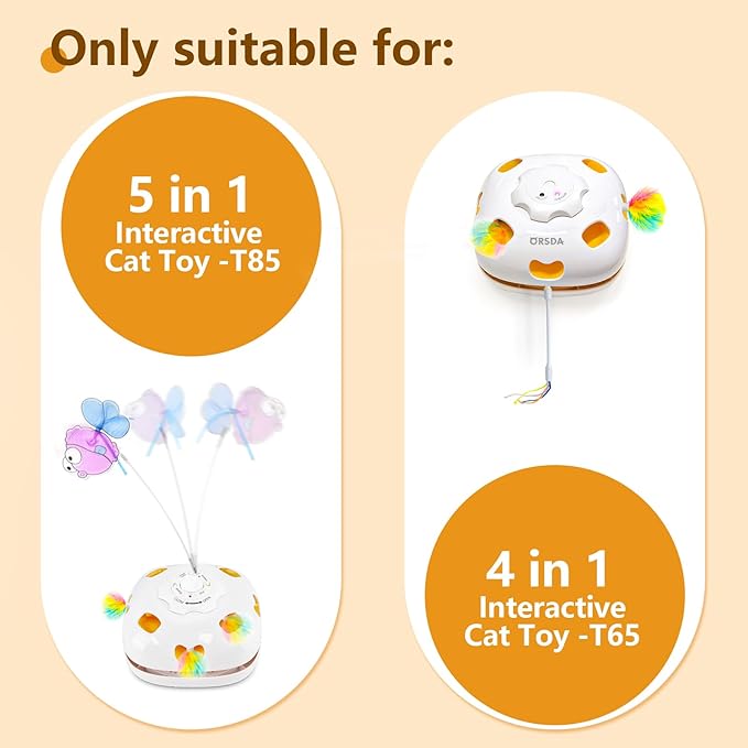 ORSDA 14PCS Cat Feather Toys Replacement Interactive Kitten Toys for Indoor Cats with Mylar Crinkle Balls Multicolor Pack for Indoor Exercise（Only Suitable for T65 & T85 4 in 1 and 5 in 1 Cat Toy