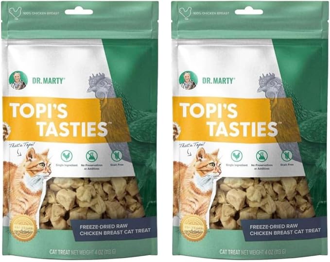Dr. Marty Topi's Tasties 100% Freeze-Dried Chicken Breast Cat Treat 4 oz (2 Pack)