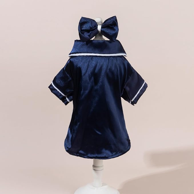 Cat Puppy Costume Elegant Satin Pajamas with Bow Headband 2PCs Set Pet Sleepwear Cute Pet Outfit Cosplay Partywear Photoshoots (Blue Set,Medium)