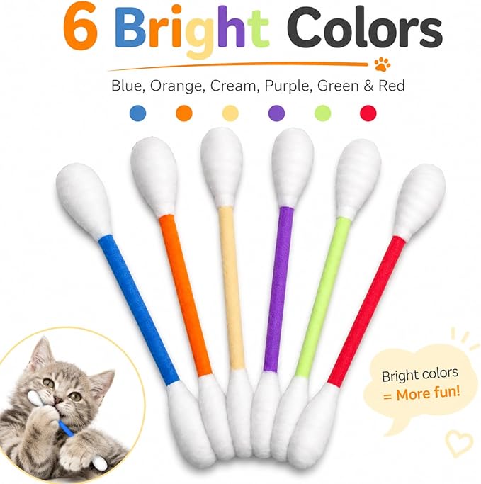 6 Pack Cat Q Tip Toys with Catnip, Giant Cotton Swab Cat Toy for Indoor Cats, Soft Interactive Kitty Toy for Kittens, Bored Cats, Exercise, Kicking, Chewing & Play