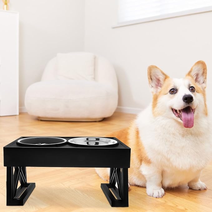 Beaupretty Elevated Double Pet Bowl Set Stainless Steel Slow Feeder with Adjustable Stand for Cats and Small Dogs Feeding and Watering Supplies