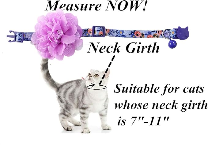 BoomBone Floral Cat Collar with Removable Purple Flower Charm,Breakaway Small Dog Collar with Bell