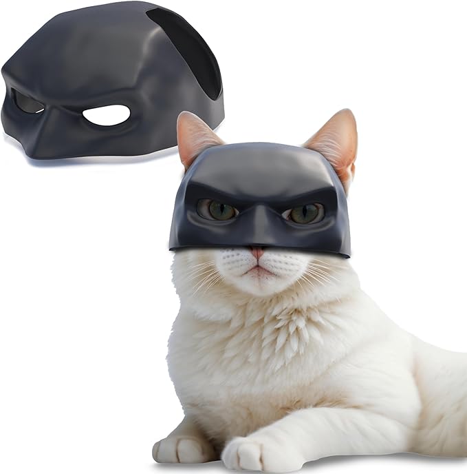 Black Batcat Mask, Extra Thick Durable, Bat Style Cat Mask, Pet Costume Accessory, Fun and Adorable Superhero Cosplay Mask for Cats, Black CatBat Cosplay Christmas Mask Hat, Cat Apparel (Medium)