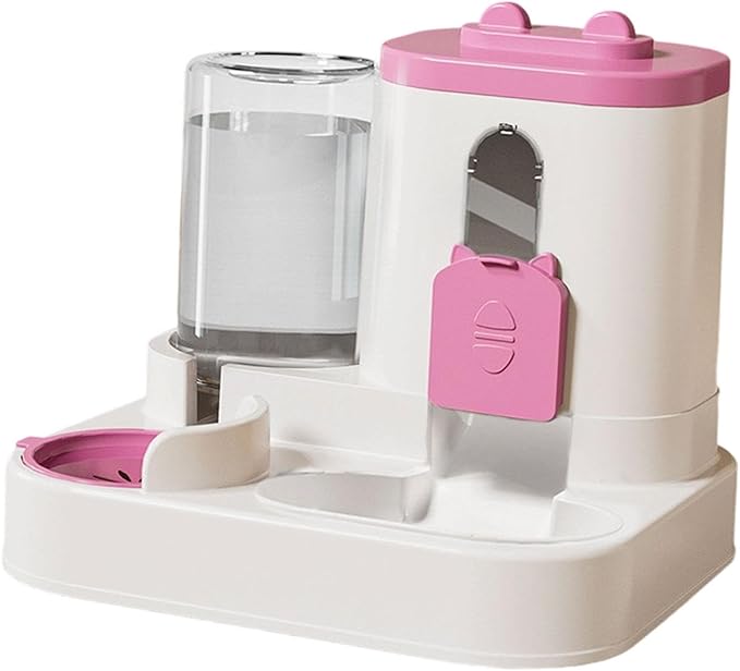 Automatic Pet Feeder and Waterer, Food and Water Dispenser, 2 in 1, Anti Slip Pet Supplies for Cats and Small Medium Dogs, Pink
