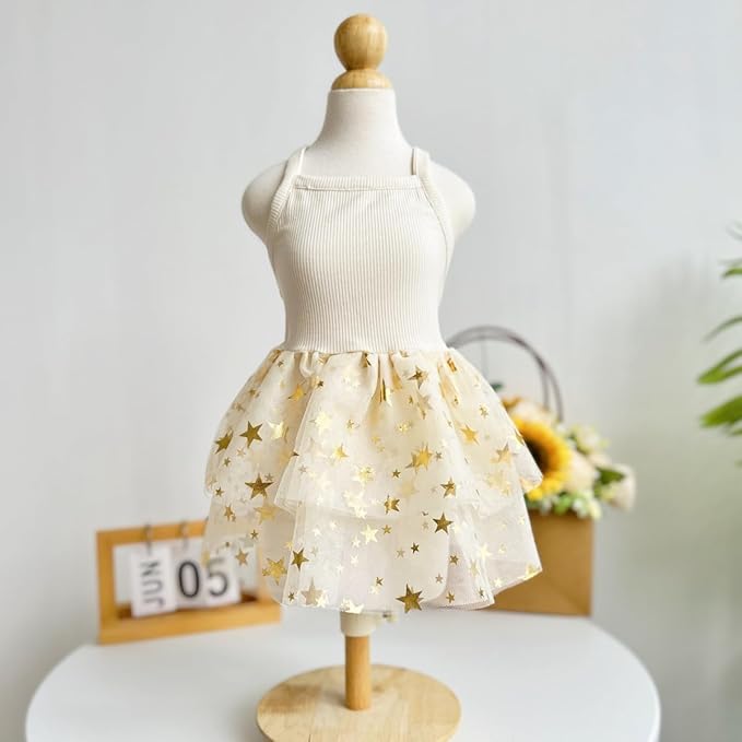 Dog Tutu Dress Cat Dogs Summer Tulle Slip Lace Dress Cute Puppy Glitter Star Skirt Pet Party Clothes for Small Medium Cat Dog (Yellow, X-Small)