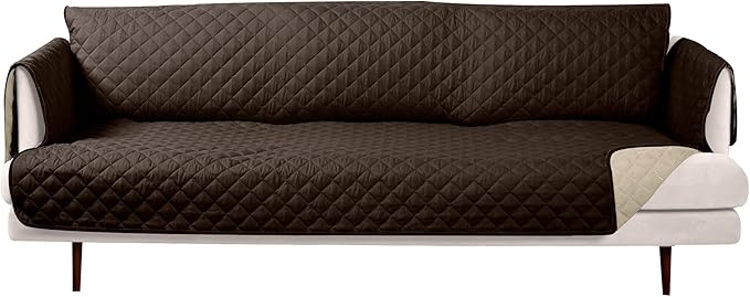 Furhaven Water-Resistant & Reversible XL Sofa/Couch Cover Protector for Dogs, Cats, & Children - Two-Tone Pinsonic Quilted Living Room Furniture Cover - Espresso/Clay, Extra Large Sofa