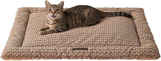 SOMAHE Cat Beds Flat Cat Bed Mat, Premium Plush Cat Mat with Non-Slip Bottom, 1.2" Thick All-Season Kneading Cushion, Machine Washable Anti-Static Pet Bed 15×23Inch, Coffee