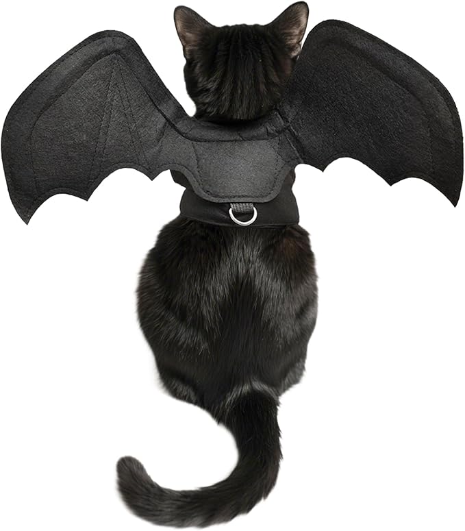 EpicCos Batwing Cat Costume with Leash Hook - Soft Felt Kitten Costume, Adjustable Cat Puppy Clothes for Cosplay Party Walks (M)