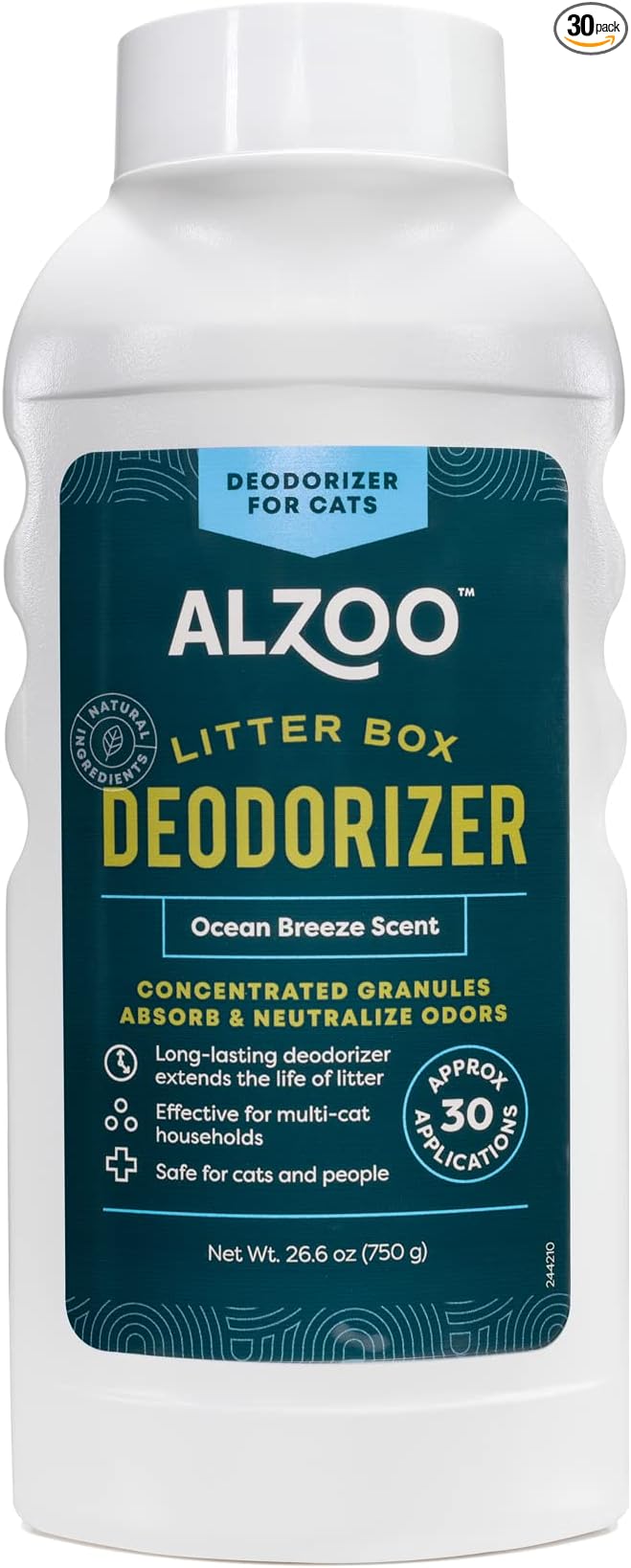 ALZOO Cat Litter Deodorizer, Concentrated Granules Absorb & Help Neutralize Odors, Mineral-Based Active Ingredients, Up To 30 Uses, Ocean Breeze Scent, 26.6 Oz.